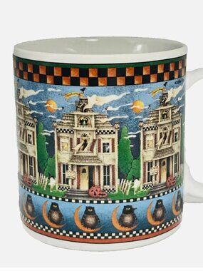 Vintage Haunted House Halloween Mug Debbie Mumm 2001 Ceramic Owls